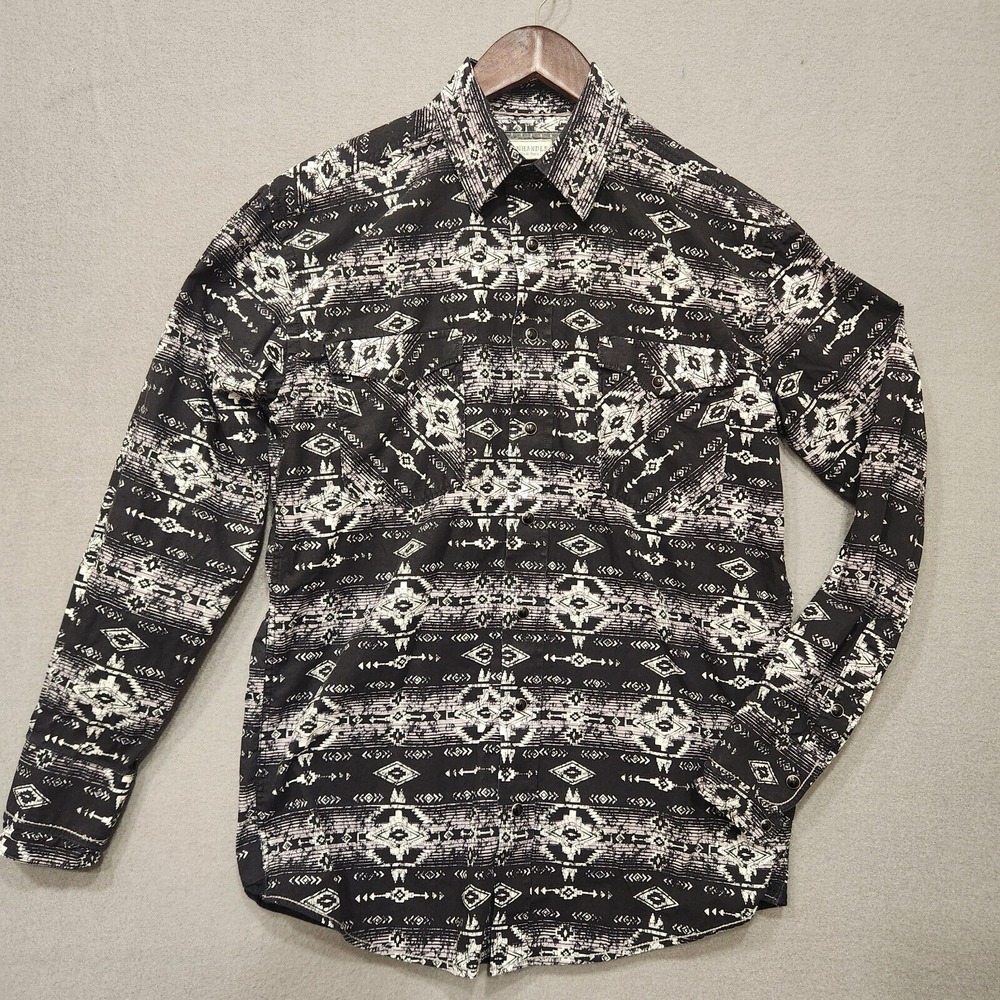 Panhandle Roughstock Mens Black Aztec Western Black Pearl Shirt Size Medium